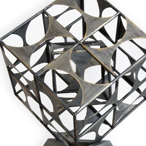 HomeRoots 20" Gray Metal Geo Cube Tabletop Sculpture - Modern Industrial Accent for Home Decor & Gift Ideas 574053