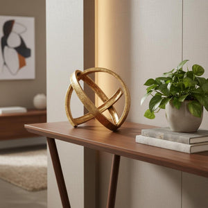 HomeRoots 9" Gold Metal Decorative Orb Sculpture - Modern Tabletop Accent for Elegant Home Decor & Gifts 574054