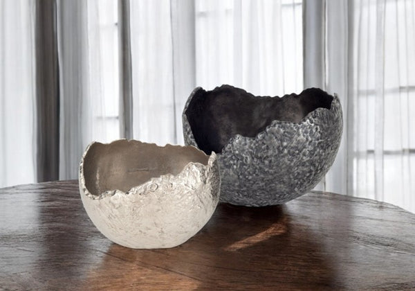 Homeroots Set Of Two Gray & Silver Aluminum Decorative Bowls - Modern Sculptural Home Accents For Chic Decor  Aluminum 574055