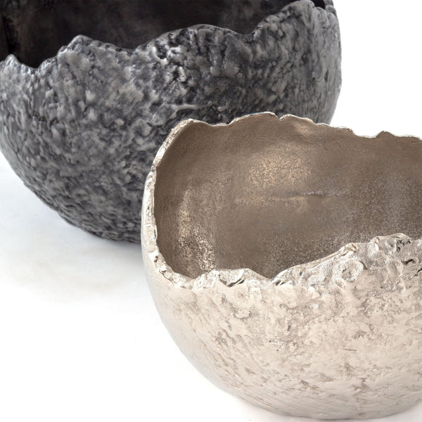 Homeroots Set Of Two Gray & Silver Aluminum Decorative Bowls - Modern Sculptural Home Accents For Chic Decor  Aluminum 574055