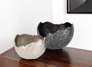 HomeRoots Set of Two Gray and Silver Aluminum Decorative Bowls – Sculptural Home Décor with Modern Style 574055