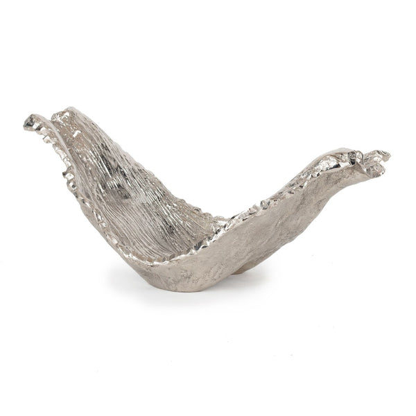 HomeRoots 11" Silver Aluminum Sculptural Bowl - Organic Design with Textured Finish for Modern Decor Elegance 574056