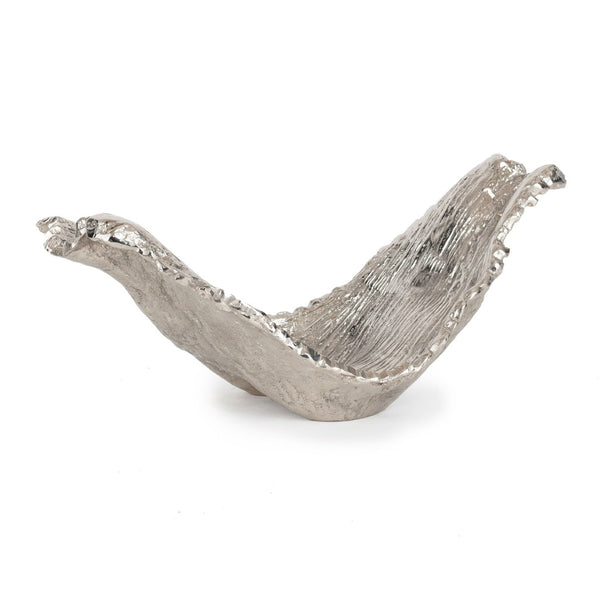 HomeRoots 11" Silver Aluminum Sculptural Bowl - Organic Design with Textured Finish for Modern Decor Elegance 574056