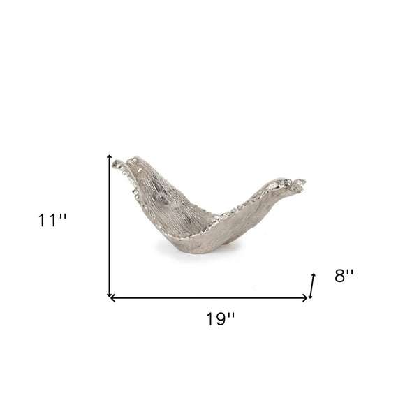 HomeRoots 11" Silver Aluminum Sculptural Bowl - Organic Design with Textured Finish for Modern Decor Elegance 574056