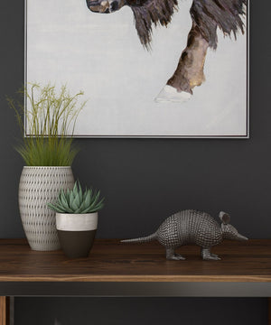 HomeRoots 18" Silver Resin Armadillo Figurine - Whimsical Wildlife Accent for Modern Home Decor & Gifts 574057