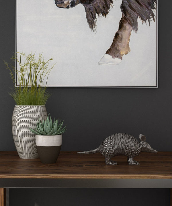 HomeRoots 18" Silver Resin Armadillo Figurine - Whimsical Wildlife Accent for Modern Home Decor & Gifts 574057