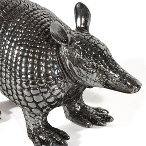 HomeRoots 18" Silver Resin Armadillo Figurine - Whimsical Wildlife Accent for Modern Home Decor & Gifts 574057