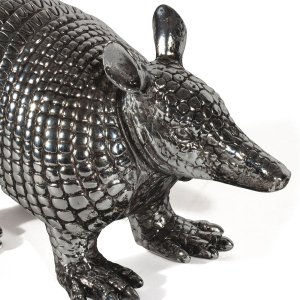 HomeRoots 18" Silver Resin Armadillo Figurine - Whimsical Wildlife Accent for Modern Home Decor & Gifts 574057