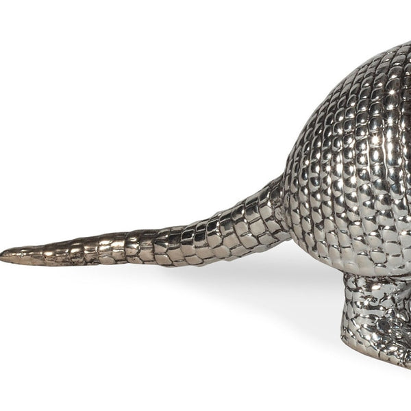 HomeRoots 18" Silver Resin Armadillo Figurine - Whimsical Wildlife Accent for Modern Home Decor & Gifts 574057