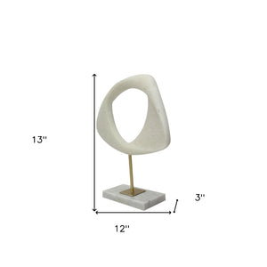 HomeRoots 13" White and Gold Marble Tabletop Sculpture - Elegant Home Accent for Modern Decor & Gifting 574065