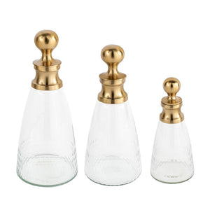 HomeRoots Set of Three Gold Glass Bottle Sculptures - Elegant Tabletop Decor for Modern Glam Home Accents 574067