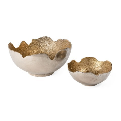 Homeroots Set Of Two Gold And Silver Aluminum Decorative Bowls - Modern Sculptural Design For Stylish Décor  Aluminum 574070