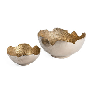 Homeroots Set Of Two Gold And Silver Aluminum Decorative Bowls - Modern Sculptural Design For Stylish Décor  Aluminum 574070