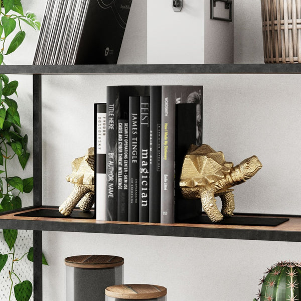 HomeRoots Set of Two Black and Gold Resin Bookends - Modern Decorative Sculptures for Stylish Organization 574073