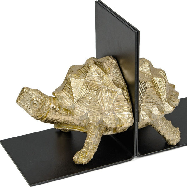 HomeRoots Set of Two Black and Gold Resin Bookends - Modern Decorative Sculptures for Stylish Organization 574073