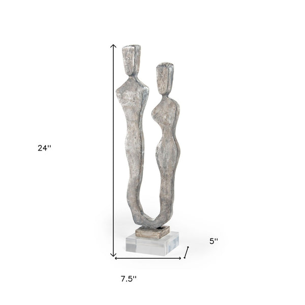HomeRoots 24" Gray Resin Tabletop Sculpture - Modern Elegance for Stylish Decor in Living Rooms & Offices 574075