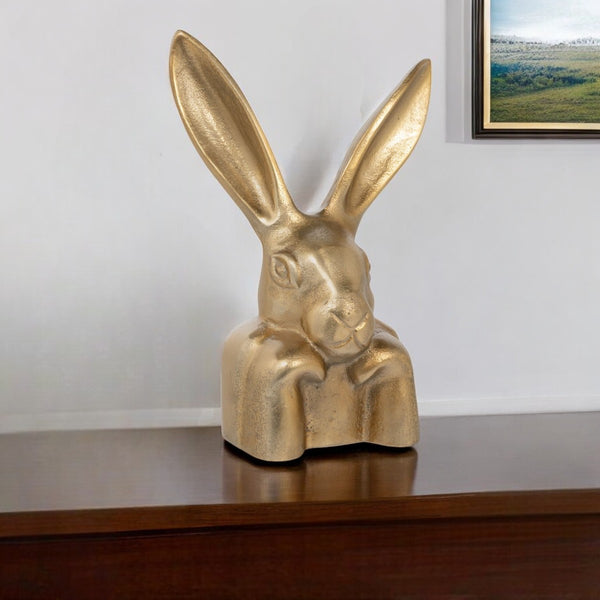Homeroots 10" Gold Aluminum Rabbit Tabletop Sculpture - Stylish Woodland Decor For Modern Home Aesthetics  Aluminum 574085