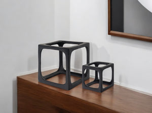 Homeroots Set Of Two Black Aluminum Cube Sculptures - Modern Decorative Tabletop Art For Stylish Spaces  Aluminum 574089