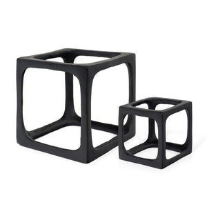 Homeroots Set Of Two Black Aluminum Cube Sculptures - Modern Decorative Tabletop Art For Stylish Spaces  Aluminum 574089