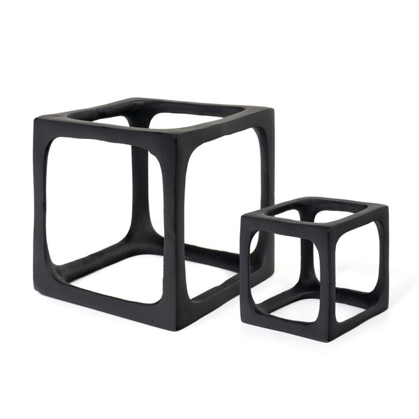 Homeroots Set Of Two Black Aluminum Cube Sculptures - Modern Decorative Tabletop Art For Stylish Spaces  Aluminum 574089