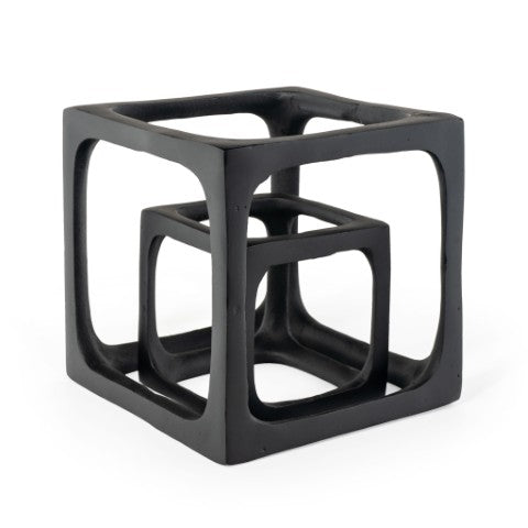 Homeroots Set Of Two Black Aluminum Cube Sculptures - Modern Decorative Tabletop Art For Stylish Spaces  Aluminum 574089