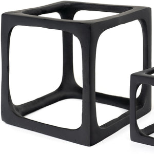 Homeroots Set Of Two Black Aluminum Cube Sculptures - Modern Decorative Tabletop Art For Stylish Spaces  Aluminum 574089