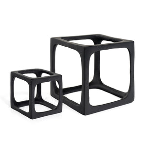Homeroots Set Of Two Black Aluminum Cube Sculptures - Modern Decorative Tabletop Art For Stylish Spaces  Aluminum 574089