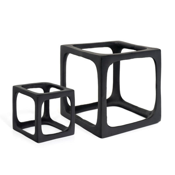 Homeroots Set Of Two Black Aluminum Cube Sculptures - Modern Decorative Tabletop Art For Stylish Spaces  Aluminum 574089