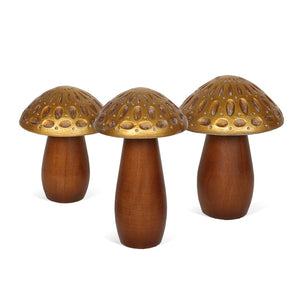 HomeRoots Set of Three Rustic Brown & Gold Mushroom Tabletop Sculptures for Charming Home Decor Accents 574096