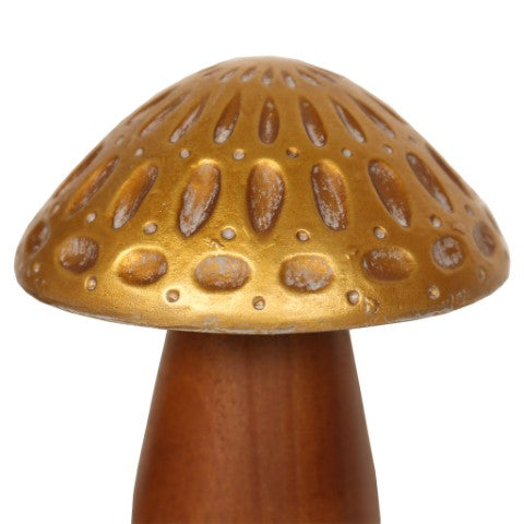 Homeroots Set Of Three Whimsical Brown & Gold Wood Mushroom Tabletop Sculptures For Nature-inspired Decor  Wood 574096