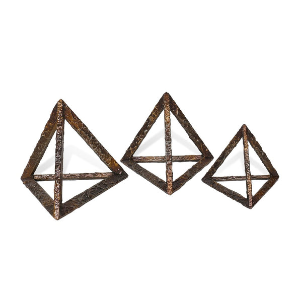 HomeRoots Set of Three Modern Bronze Metal Pyramid Sculptures – Stylish Tabletop Accents for Any Room 574097