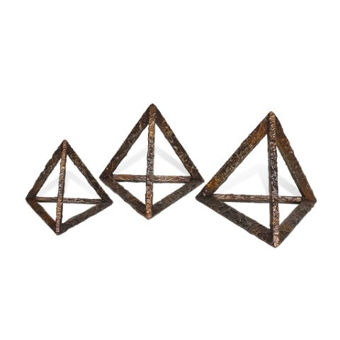 Homeroots Set Of Three Stunning Bronze Metal Pyramid Sculptures For Modern Home Decor And Style  Metal 574097