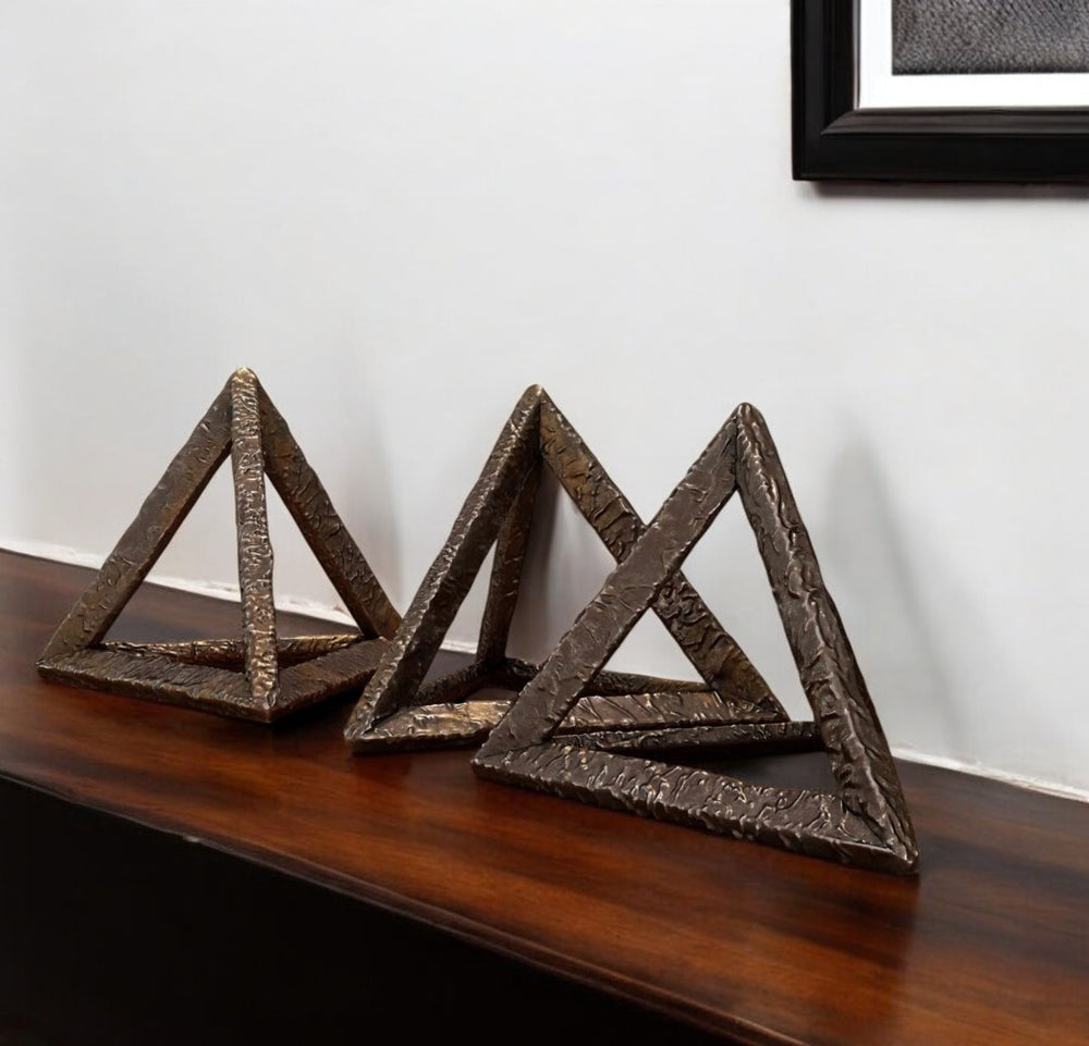 Homeroots Set Of Three Stunning Bronze Metal Pyramid Sculptures For Modern Home Decor And Style  Metal 574097