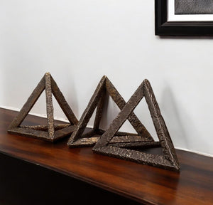 Homeroots Set Of Three Stunning Bronze Metal Pyramid Sculptures For Modern Home Decor And Style  Metal 574097