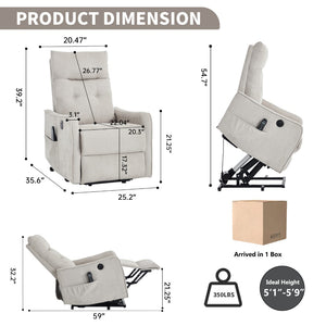 English Elm Beige Chenille Power Lift Recliner with Massage Heat and Usb for Senior Comfort Beige W1803P364114