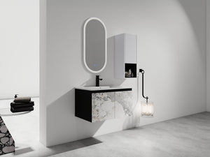 English Elm 30" Wall-Mounted Bathroom Vanity Set With Ceramic Sink, Soft-Close Doors & Ample Storage Solution W999S00331