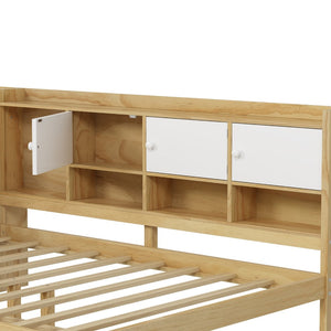 English Elm Wooden L-shape Twin Bed with Study Desk Bookshelf and Nine Storage Cabinets N733S247070M
