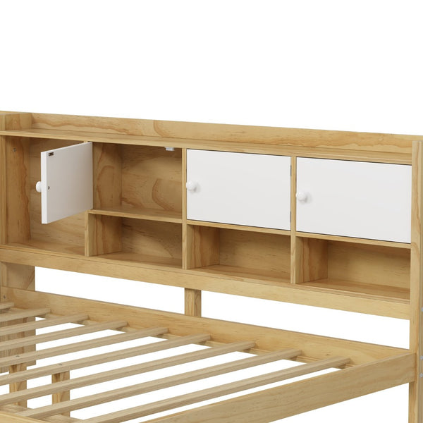English Elm Wooden L-shape Twin Daybed with Desk Bookshelf and Nine Storage Compartments N733S351668M