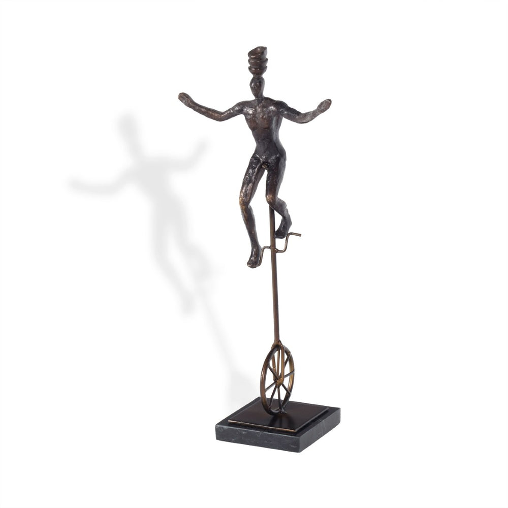 HomeRoots 16" Bronze Resin Unicycle Man Sculpture - Whimsical Art for Stylish Tabletop Décor & Gift Ideas 574103