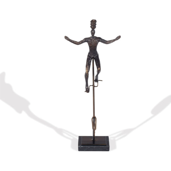 HomeRoots 16" Bronze Resin Unicycle Man Sculpture - Whimsical Art for Stylish Tabletop Décor & Gift Ideas 574103