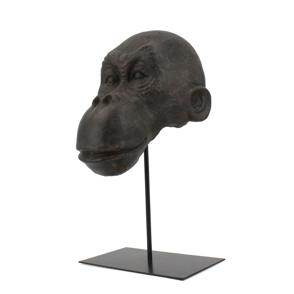 HomeRoots 16" Brown Resin Gorilla Face Tabletop Sculpture - Unique Jungle-Inspired Decor for Home & Office 574104