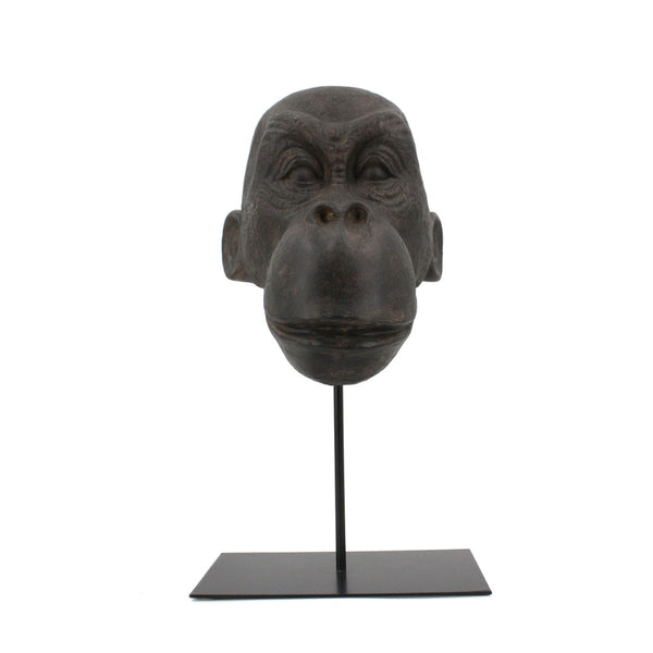 HomeRoots 16" Brown Resin Gorilla Face Tabletop Sculpture - Unique Jungle-Inspired Decor for Home & Office 574104
