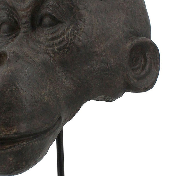 HomeRoots 16" Brown Resin Gorilla Face Tabletop Sculpture - Unique Jungle-Inspired Decor for Home & Office 574104