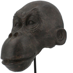 HomeRoots 16" Brown Resin Gorilla Face Tabletop Sculpture - Unique Jungle-Inspired Decor for Home & Office 574104