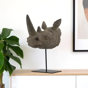HomeRoots 17" Brown Resin Rhinoceros Sculpture - Bold Wildlife Tabletop Decor for Modern Interiors & Gifts 574105