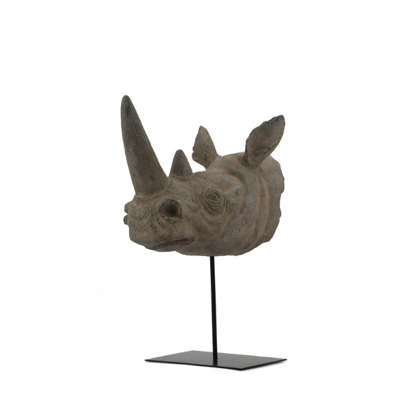 HomeRoots 17" Brown Resin Rhinoceros Sculpture - Bold Wildlife Tabletop Decor for Modern Interiors & Gifts 574105