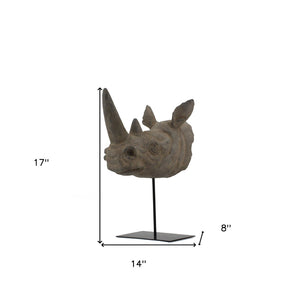 HomeRoots 17" Brown Resin Rhinoceros Sculpture - Bold Wildlife Tabletop Decor for Modern Interiors & Gifts 574105
