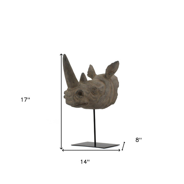 HomeRoots 17" Brown Resin Rhinoceros Sculpture - Bold Wildlife Tabletop Decor for Modern Interiors & Gifts 574105