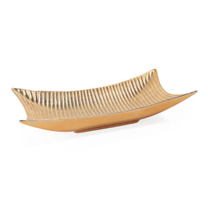 HomeRoots 20" Gold Ceramic Vanity Tray - Elegant Organizer for Cosmetics, Jewelry & Decor in Modern Style 574110