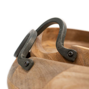 HomeRoots Set of Two Elegant Mango Wood Round Trays with Black Metal Handles for Stylish Home Decor 574111